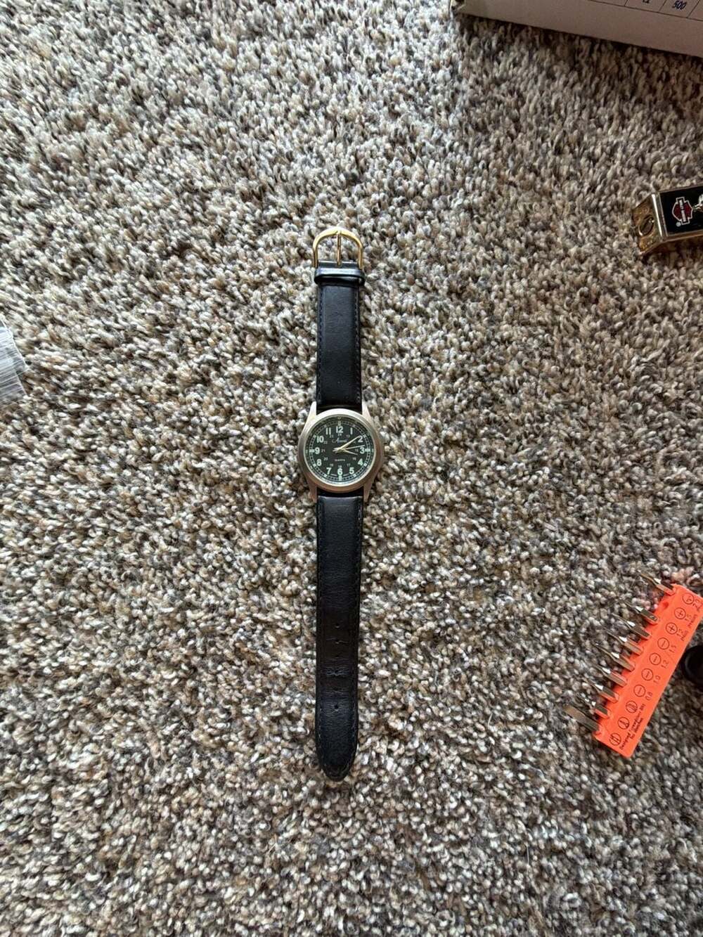 Avanti Quartz Field Watch with Black Leather Strap